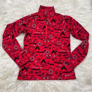 Eddie Bauer Aztec Retro Western Printed Fleece 1/4 Zip Red Womens XS